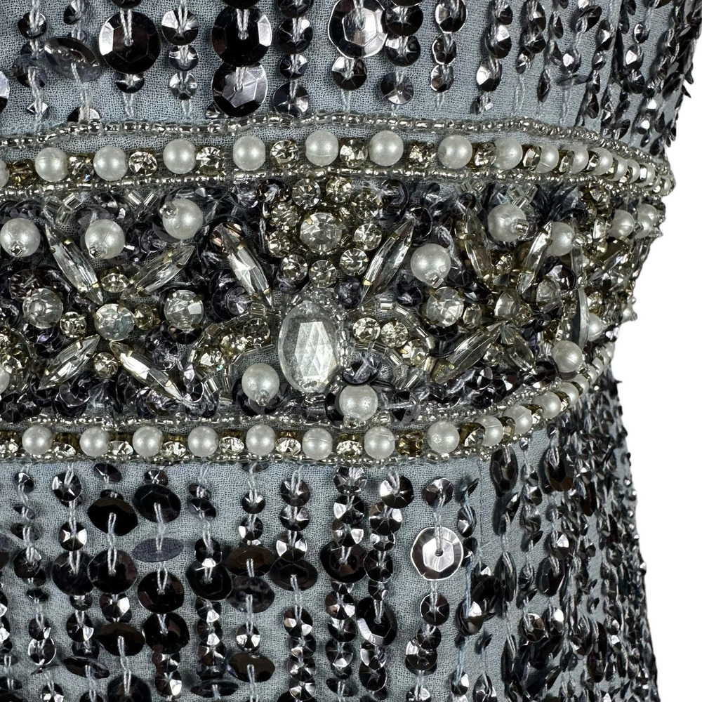 MAC DUGGAL 10739 Steel Gray Blue Embellished Sleeveless High Neck Midi Size 10 - Picture 7 of 10